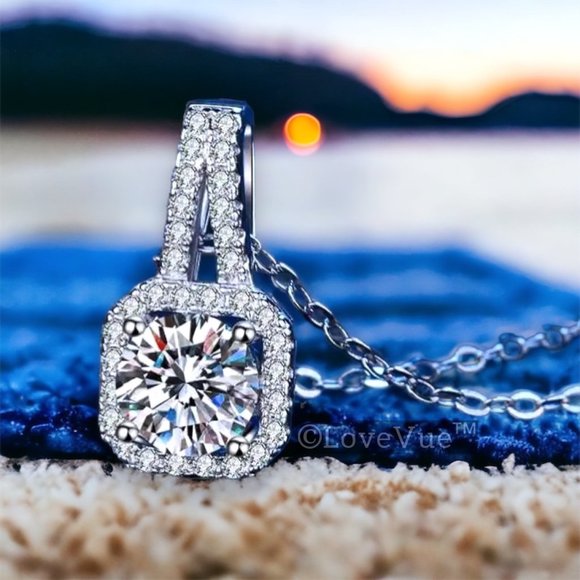 Certified 1ct. t.w. Diamond Square Halo Luxury Necklace VVS1 GRA Certified - Picture 7 of 16